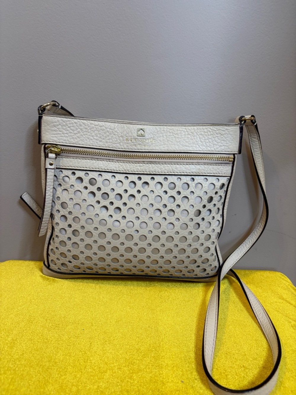 kate spade Ivory Perforated Leather Crossbody Bag